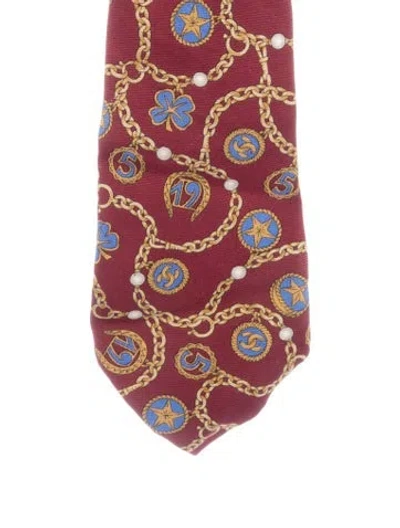 Pre-owned Chanel Vintage Cc Silk Tie In Burgundy