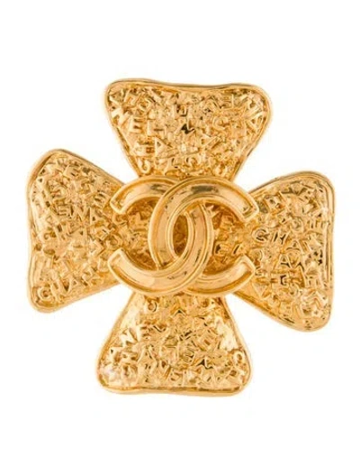 Pre-owned Chanel Vintage Cc Textured Cross Brooch In Multi
