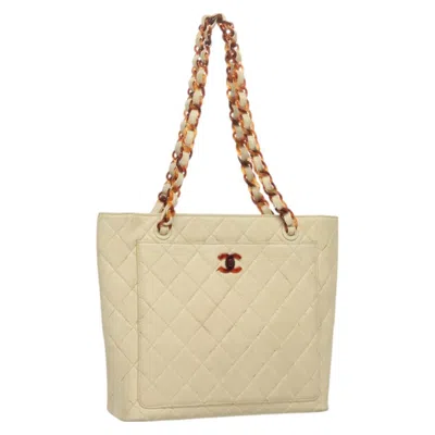 Pre-owned Chanel Vintage Cc Tote Leather Beige Leather Tote Bag Bag () In Sand