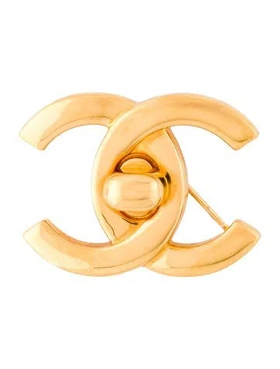 Pre-owned Chanel Vintage Cc Turn Lock Pin Brooch In Multi