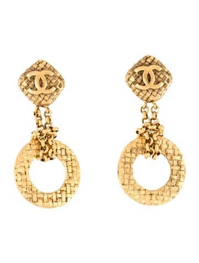 Pre-owned Chanel Vintage Cc Woven Clip-on Drop Earrings In Multi