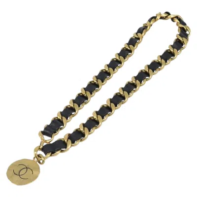 Pre-owned Chanel Vintage Chain Belt Metal And Leather Black Leather Belts Accessory ()