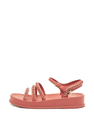 Pre-owned Chanel Vintage Chain Leather Sandals In Pink