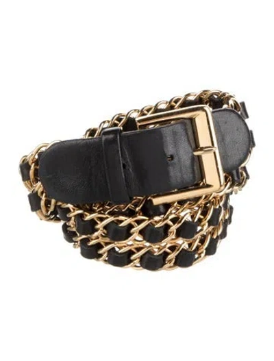 Pre-owned Chanel Vintage Chain-link Accent Belt In Black