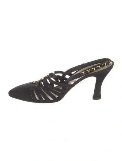 Pre-owned Chanel Vintage Chain-link Accent Mules In Black