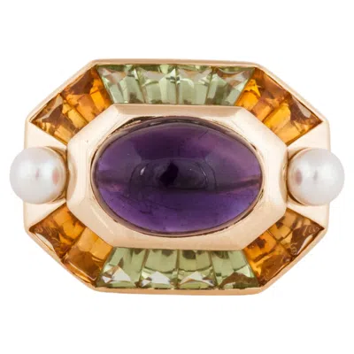 Pre-owned Chanel Vintage  18k Yellow Gold Multi-gemstone Ring, Circa 1990