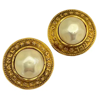 Pre-owned Chanel Vintage  1990 Gold Gripoix Pearl Designer Runway Clip On Earrings In Multi