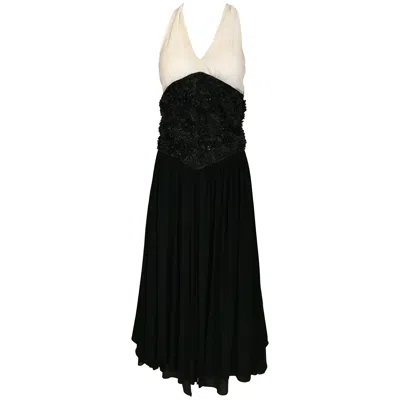 Pre-owned Chanel Vintage  1990s Black And White Halter Maxi Dress, Size 4, Crepe