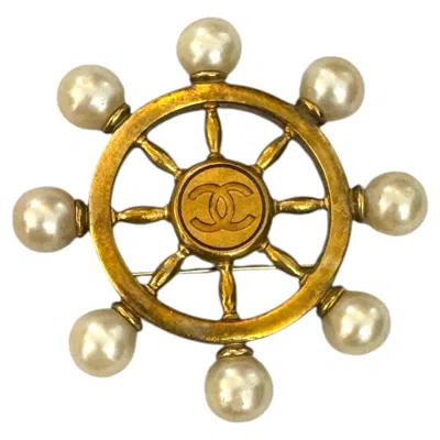 Pre-owned Chanel Vintage  1994 Spring Collection Faux Pearl Nautical Helm Brooch (94p) In Multi