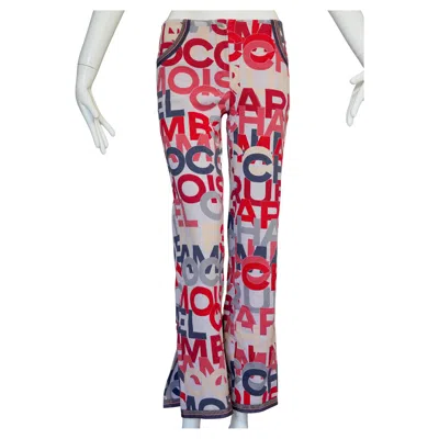 Pre-owned Chanel Vintage  All Over Logo Colourful Printed Trouser Pants In Gray