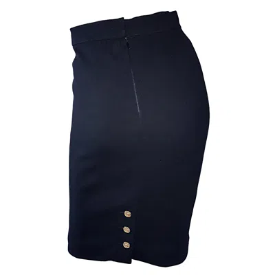 Pre-owned Chanel Vintage  Black Wool High Waisted 90s Bodycon Pencil Skirt Gold Cc Buttons