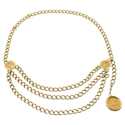 Pre-owned Chanel Vintage  Chain Logo Charm Belt 1984 In Sand