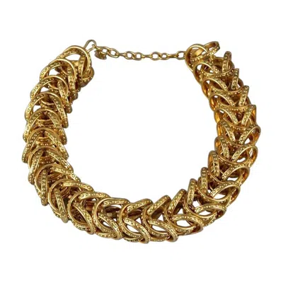 Pre-owned Chanel Vintage  Chunky Ring Link Chain Choker Necklace In Brown