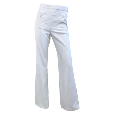 Pre-owned Chanel Vintage  Cruise 2004 Sz 40 White High Waist Wide Leg Cotton Sailor Pants