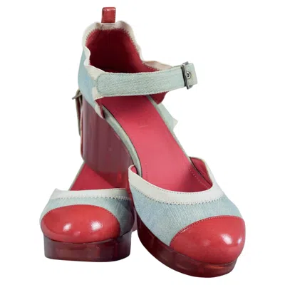 Pre-owned Chanel Vintage  Denim Jelly Wedge Sandals, Cc Logo, Size 38.5 In Brown