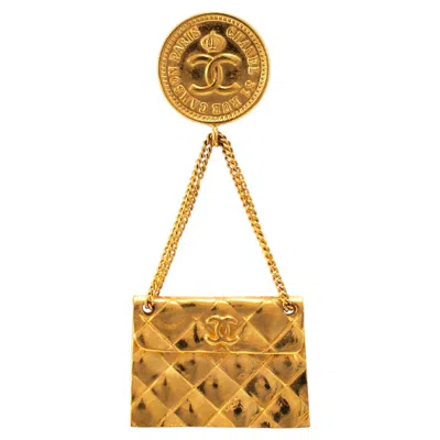 Pre-owned Chanel Vintage  Gold Plated Hanging Flap Bag Motif Pin Brooch In Multiple