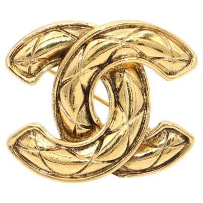 Pre-owned Chanel Vintage  Gold Tone Quilted Cc Logo Brooch Pin In Multiple