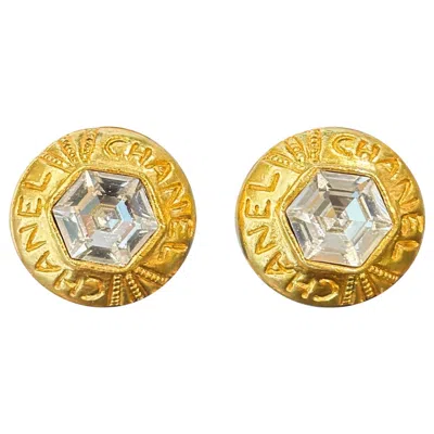 Pre-owned Chanel Vintage  Gold-tone Crystal Clip-on Earrings, Signed, French Jewelry, 1980s