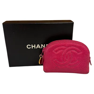 Pre-owned Chanel Vintage  Lambskin Leather Mini Cosmetic Pouch Bag Pink