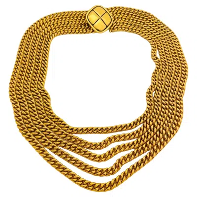 Pre-owned Chanel Vintage  Multi Chain Gold Quilted Designer Runway Statement Necklace