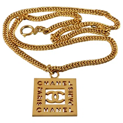 Pre-owned Chanel Vintage  Paris Logo Cutout Square Pendant Necklace In Brown