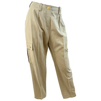 Pre-owned Chanel Vintage  Size 8 / 10 Early 1990s Khaki Cotton Cargo Pants Gold Cc Buttons In Brown