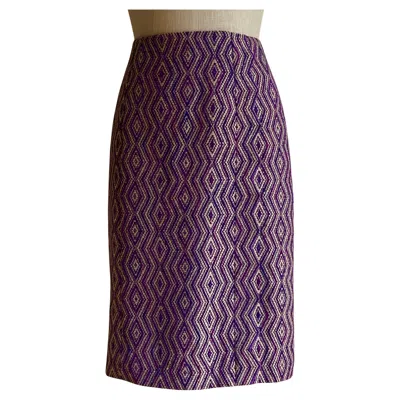 Pre-owned Chanel Vintage  Spring 2001 Purple Diamond Weave Pencil Skirt With Zig Zag Trim