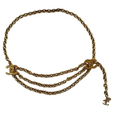 Pre-owned Chanel Vintage  Triple-strand Gold Metal Belt With Iconic Double C Logos 1985 In Brown