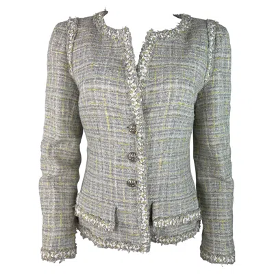 Pre-owned Chanel Vintage  Tweed Blazer Jacket, Size 42 In Gray