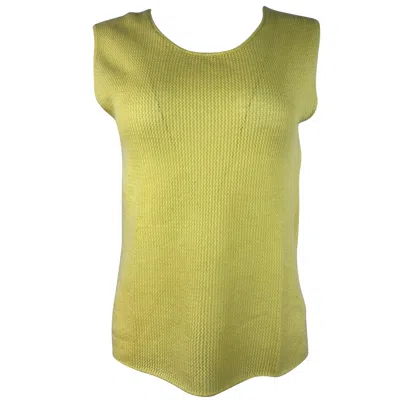 Pre-owned Chanel Vintage  Yellow Cashmere Knit Top, Size 42