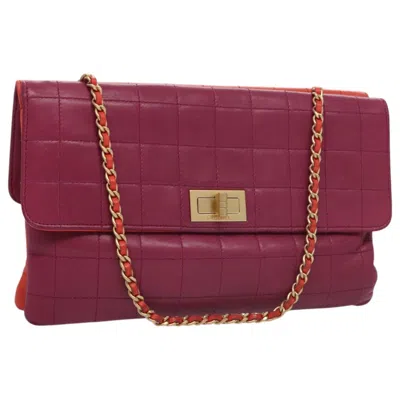 Pre-owned Chanel Vintage Chocolate Bar Double Side Flap Shoulder Bag Quilted Lambskin Leather Bag () In Purple