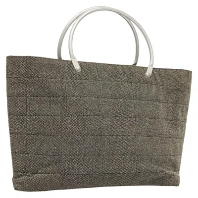 Pre-owned Chanel Vintage Chocolate Bar Metal Ring Tote Quilted Canvas Gray Canvas Handbag ()