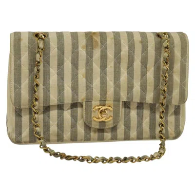 Pre-owned Chanel Vintage Classic Double Flap Bag Quilted Denim Gray Canvas Bag ()