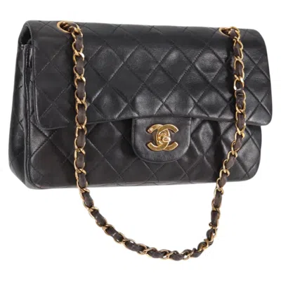 Pre-owned Chanel Vintage Classic Double Flap Bag Quilted Lambskin Leather Shoulder Bag Bag () In Black