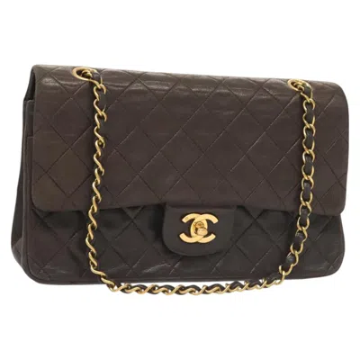 Pre-owned Chanel Vintage Classic Double Flap Bag Quilted Lambskin Leather Shoulder Bag Bag () In Black