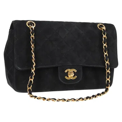 Pre-owned Chanel Vintage Classic Double Flap Bag Quilted Suede Black Suede Handbag ()