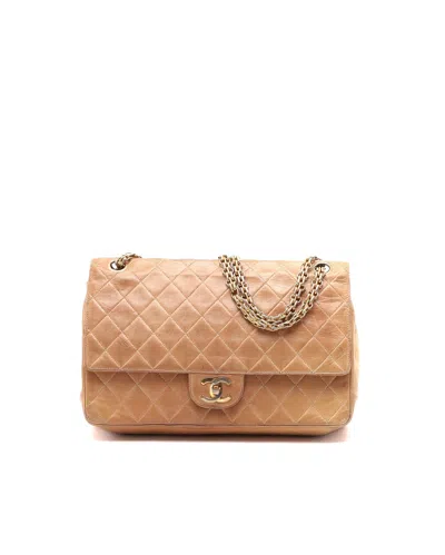 Pre-owned Chanel Vintage Classic Double Flap Bag In Sand