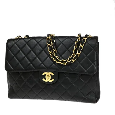 Pre-owned Chanel Vintage Classic Single Flap Bag Quilted Lambskin Leather Crossbody Bag Bag () In Black