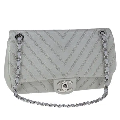 Pre-owned Chanel Vintage Classic Single Flap Bag Stitched Calfskin Leather Shoulder Bag Bag () In Gray