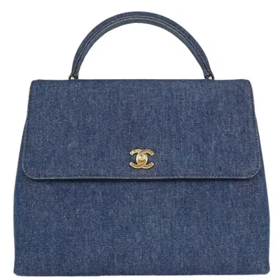 Pre-owned Chanel Vintage Classic Top Handle Flap Bag Denim Blue Denim_jeans Handbag ()