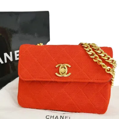 Pre-owned Chanel Vintage Clutch Pleated Leather Canvas Shoulder Bag Bag () In Red