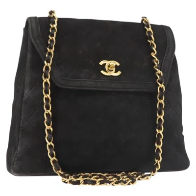 Pre-owned Chanel Vintage Clutch Pleated Leather Suede Bag () In Black