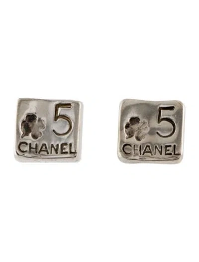 Pre-owned Chanel Vintage Coco Clover Square Stud Earrings In Multi