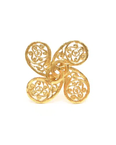 Pre-owned Chanel Vintage Coco Mark Brooch In Yellow