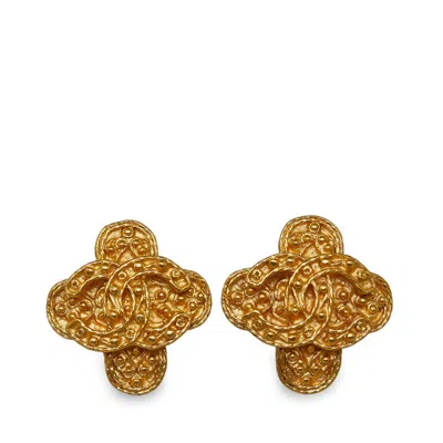 Pre-owned Chanel Vintage Coco Mark Cross Earrings Gold