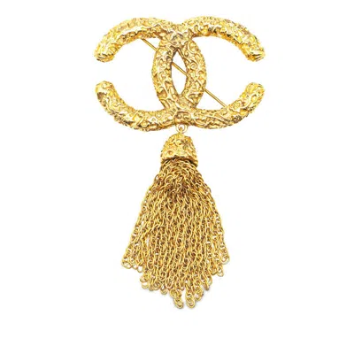 Pre-owned Chanel Vintage Coco Mark Lava Tassel Brooch In Gold