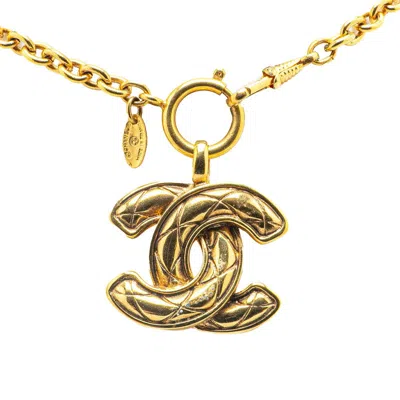 Pre-owned Chanel Vintage Coco Mark Matelasse Chain Necklace In Gold