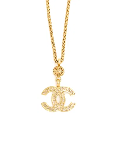 Pre-owned Chanel Vintage Coco Mark Necklace In Yellow