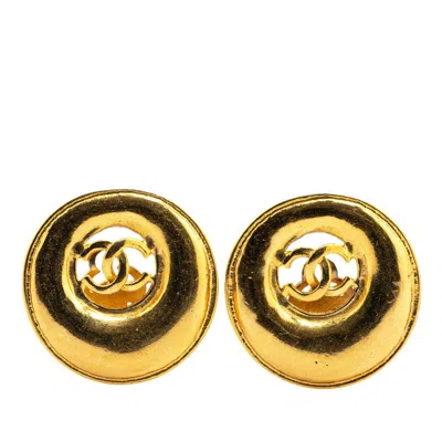 Pre-owned Chanel Vintage Coco Mark Round Earrings In Gold