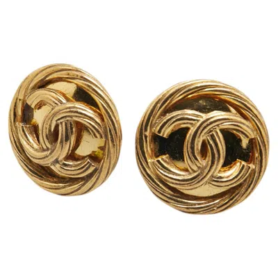 Pre-owned Chanel Vintage Coco Mark Round Earrings In Gold